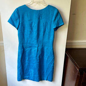 Women's Karin Stevens Blue Linen Floral Short Sleeve Dress Size 10